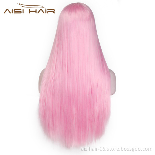 Aisi Hair Cheap Long Silky Straight Natural Pink Wig Synthetic Lace Front Wig With Baby Hair Front Lace Wigs For Black Women